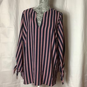 Michael Kors red white & blue Long sleeve tie wrist blue and red striped shirt